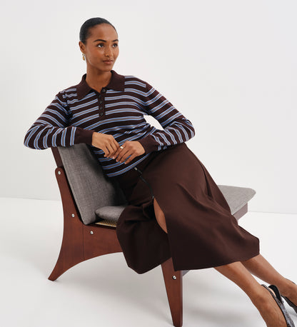 Selene Brown Stripe Organic Cotton Polo Neck Jumper