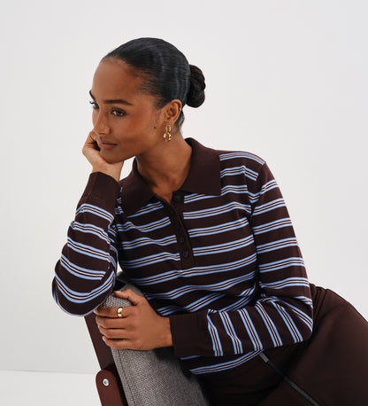 Selene Brown Stripe Organic Cotton Polo Neck Jumper