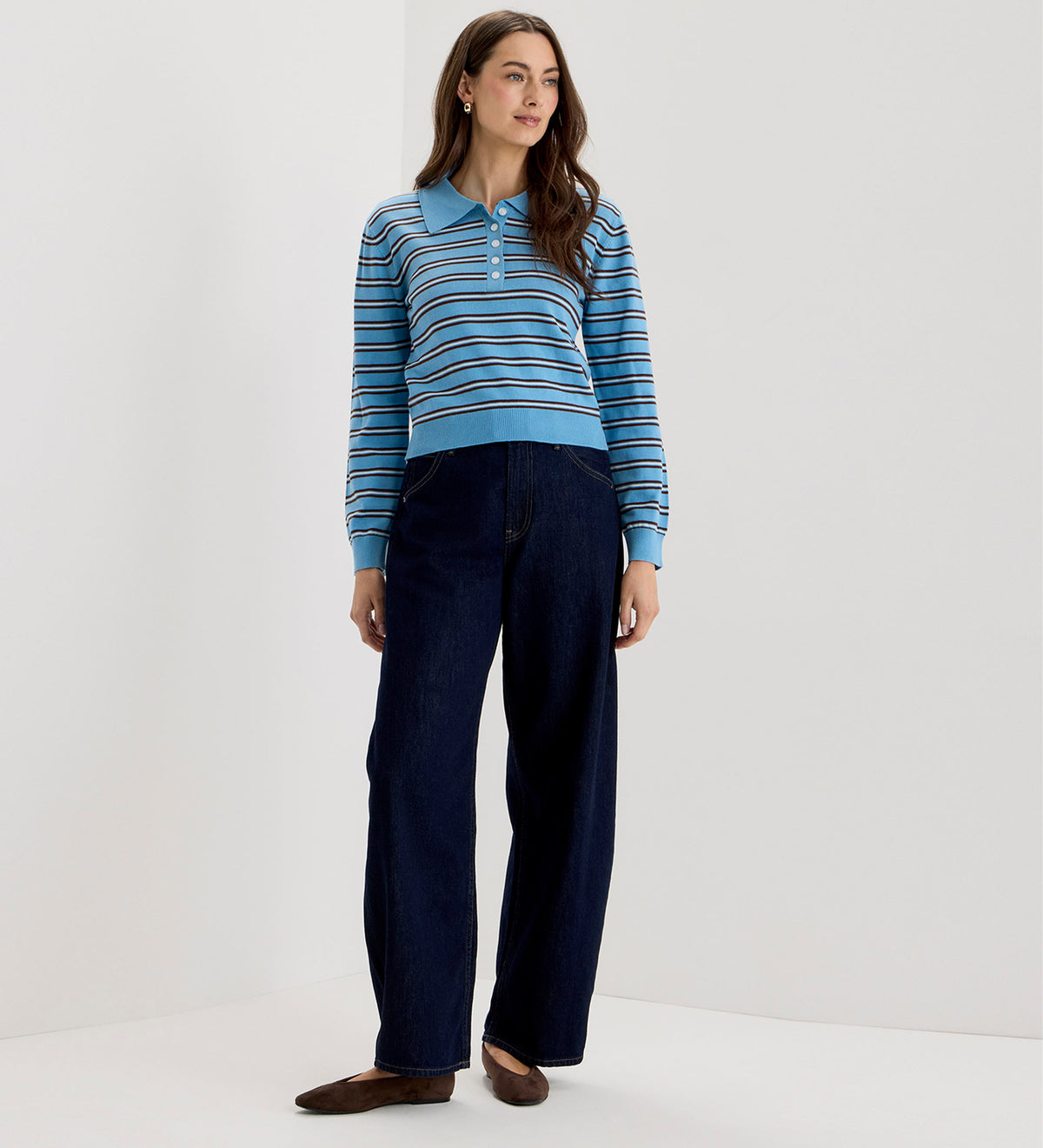 Selene Blue Stripe Organic Cotton Polo Neck Jumper