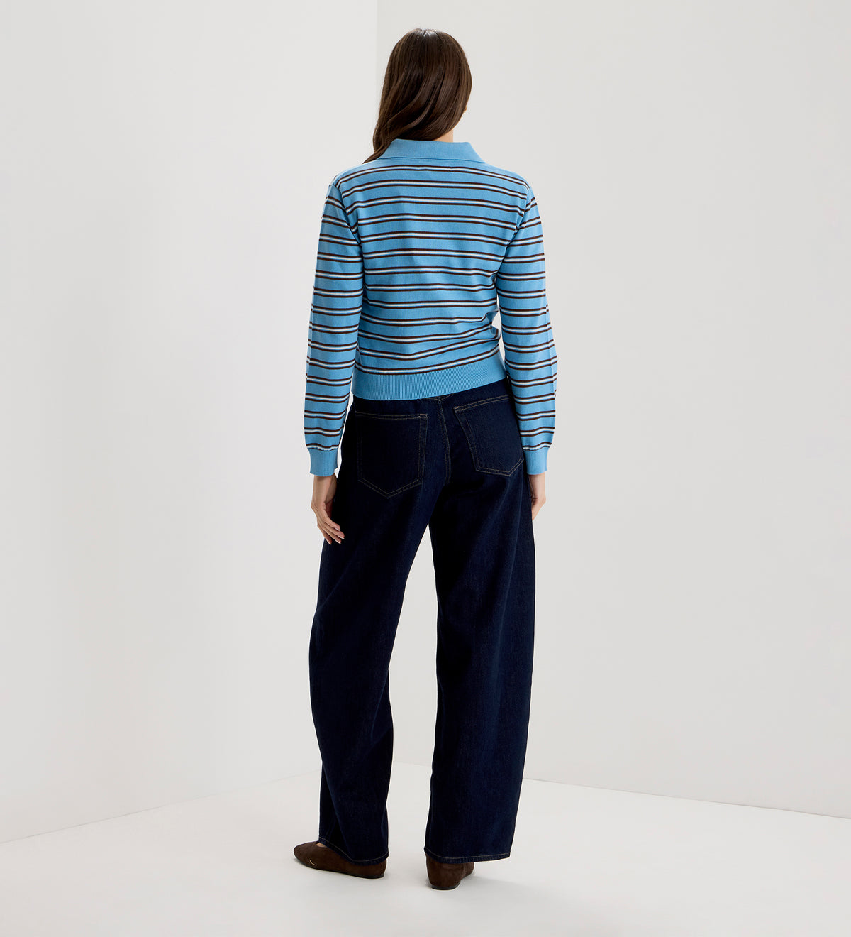 Selene Blue Stripe Organic Cotton Polo Neck Jumper