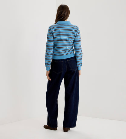 Selene Blue Stripe Organic Cotton Polo Neck Jumper
