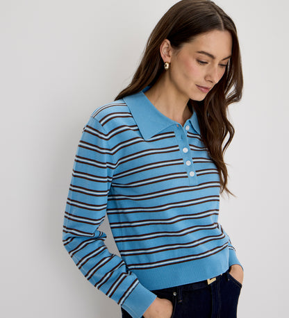 Selene Blue Stripe Organic Cotton Polo Neck Jumper
