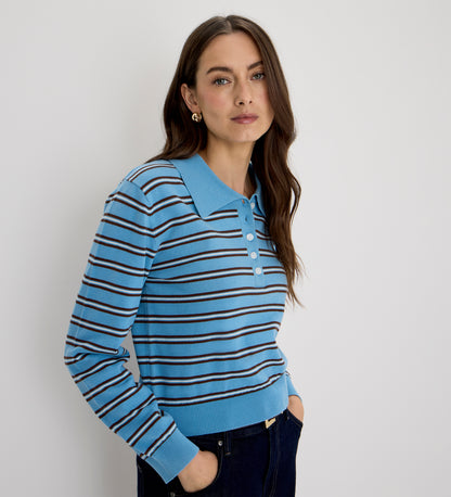 Selene Blue Stripe Organic Cotton Polo Neck Jumper