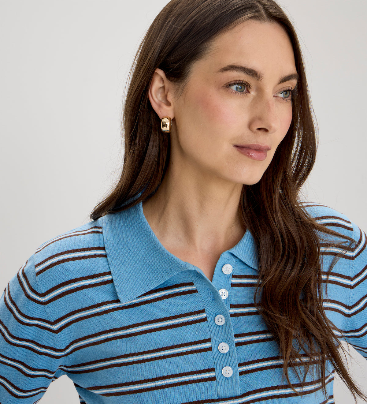 Selene Blue Stripe Organic Cotton Polo Neck Jumper