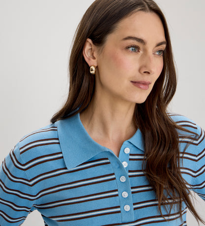 Selene Blue Stripe Organic Cotton Polo Neck Jumper