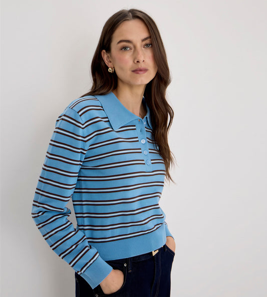 Selene Blue Stripe Organic Cotton Polo Neck Jumper