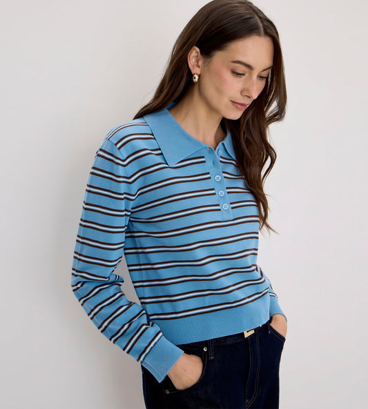Selene Blue Stripe Organic Cotton Polo Neck Jumper