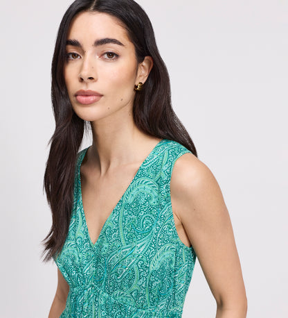 Shannon Green Paisley Cotton Voile Tiered Midi Dress