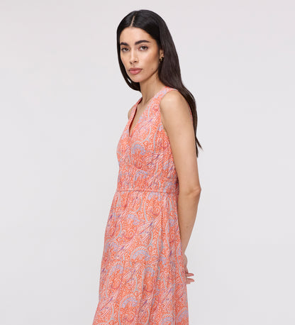 Shannon Orange Paisley Cotton Voile Tiered Midi Dress