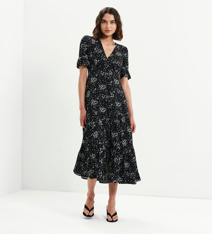 Sinead Black Ditsy Tiered Midi Dress