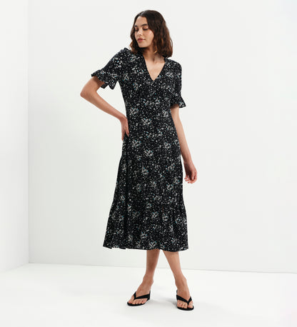 Sinead Black Ditsy Tiered Midi Dress
