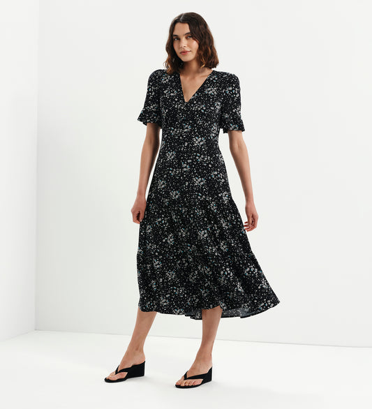 Sinead Black Ditsy Tiered Midi Dress