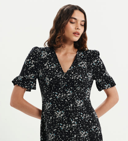 Sinead Black Ditsy Tiered Midi Dress