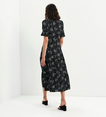 Sinead Black Ditsy Tiered Midi Dress
