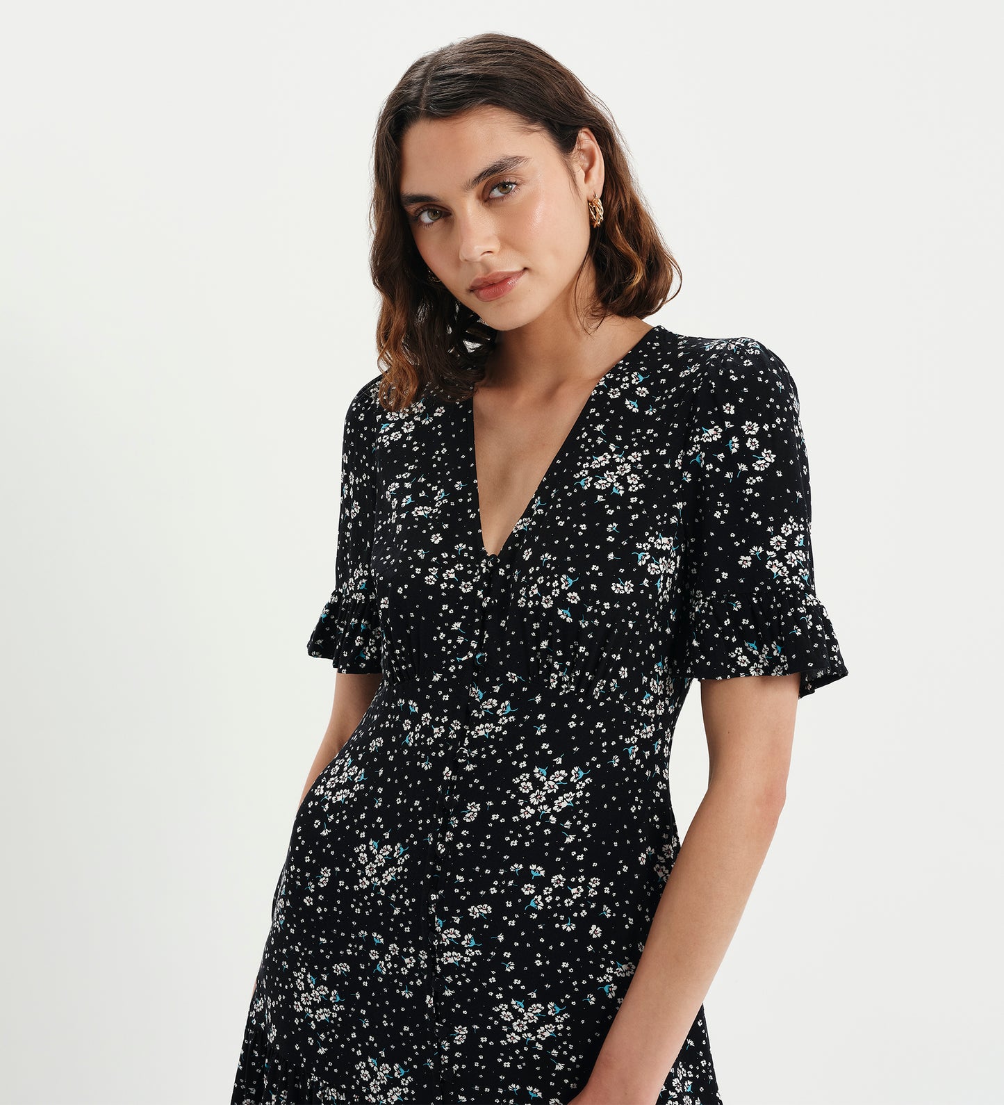 Sinead Black Ditsy Tiered Midi Dress