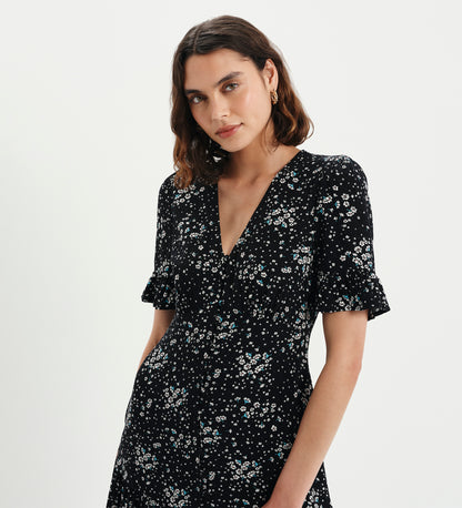 Sinead Black Ditsy Tiered Midi Dress