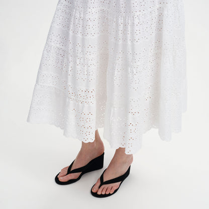 Siobhan White Cotton Broderie Tiered Midi Skirt