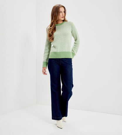 Stella Green Chevron Stripe Cotton Crew Neck Jumper