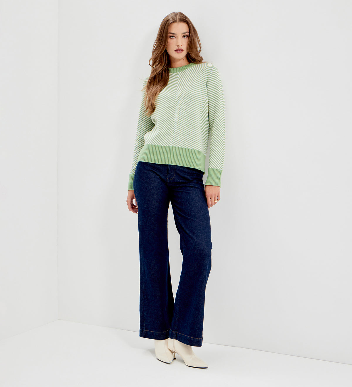 Stella Green Chevron Stripe Cotton Crew Neck Jumper