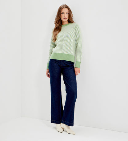 Stella Green Chevron Stripe Cotton Crew Neck Jumper