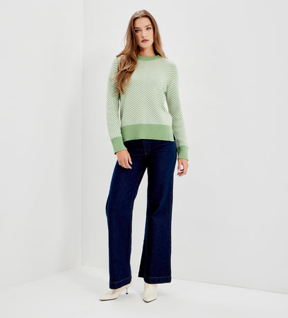 Stella Green Chevron Stripe Cotton Crew Neck Jumper