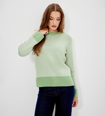 Stella Green Chevron Stripe Cotton Crew Neck Jumper