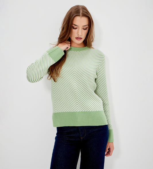 Stella Green Chevron Stripe Cotton Crew Neck Jumper