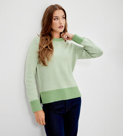 Stella Green Chevron Stripe Cotton Crew Neck Jumper