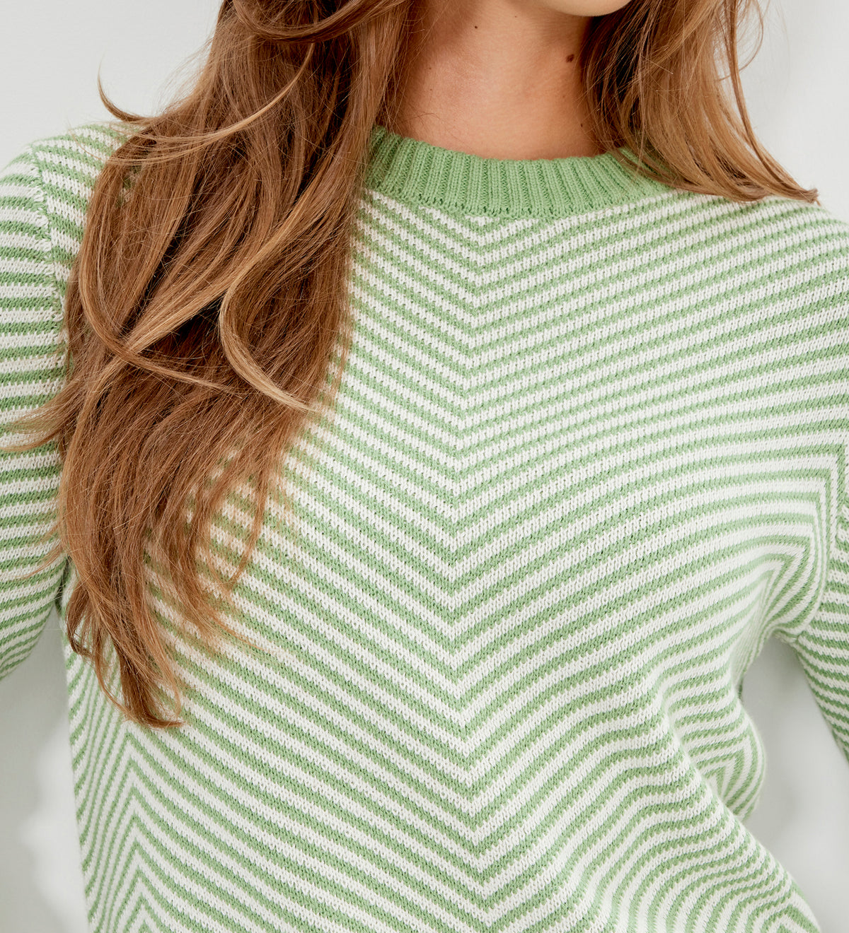 Stella Green Chevron Stripe Cotton Crew Neck Jumper