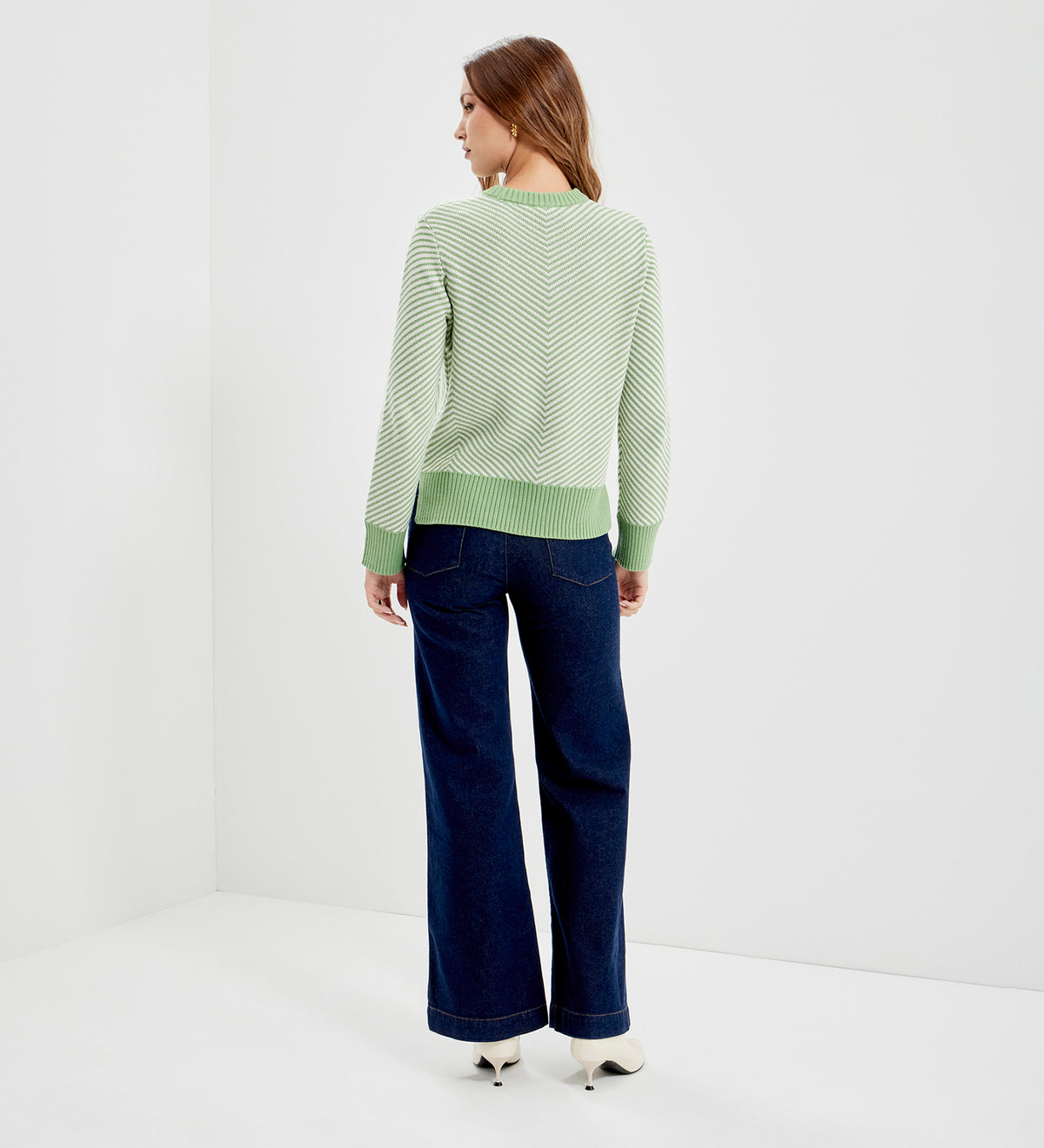 Stella Green Chevron Stripe Cotton Crew Neck Jumper