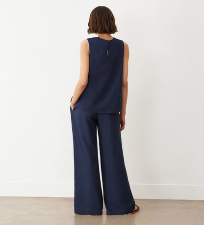 Vallie Indigo Linen Mix Sleeveless Top