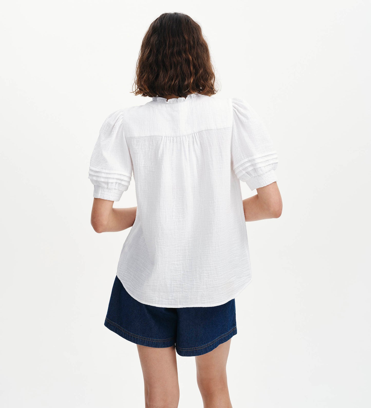 Teagan White Cotton Gauze Pintuck Puff Sleeve Blouse