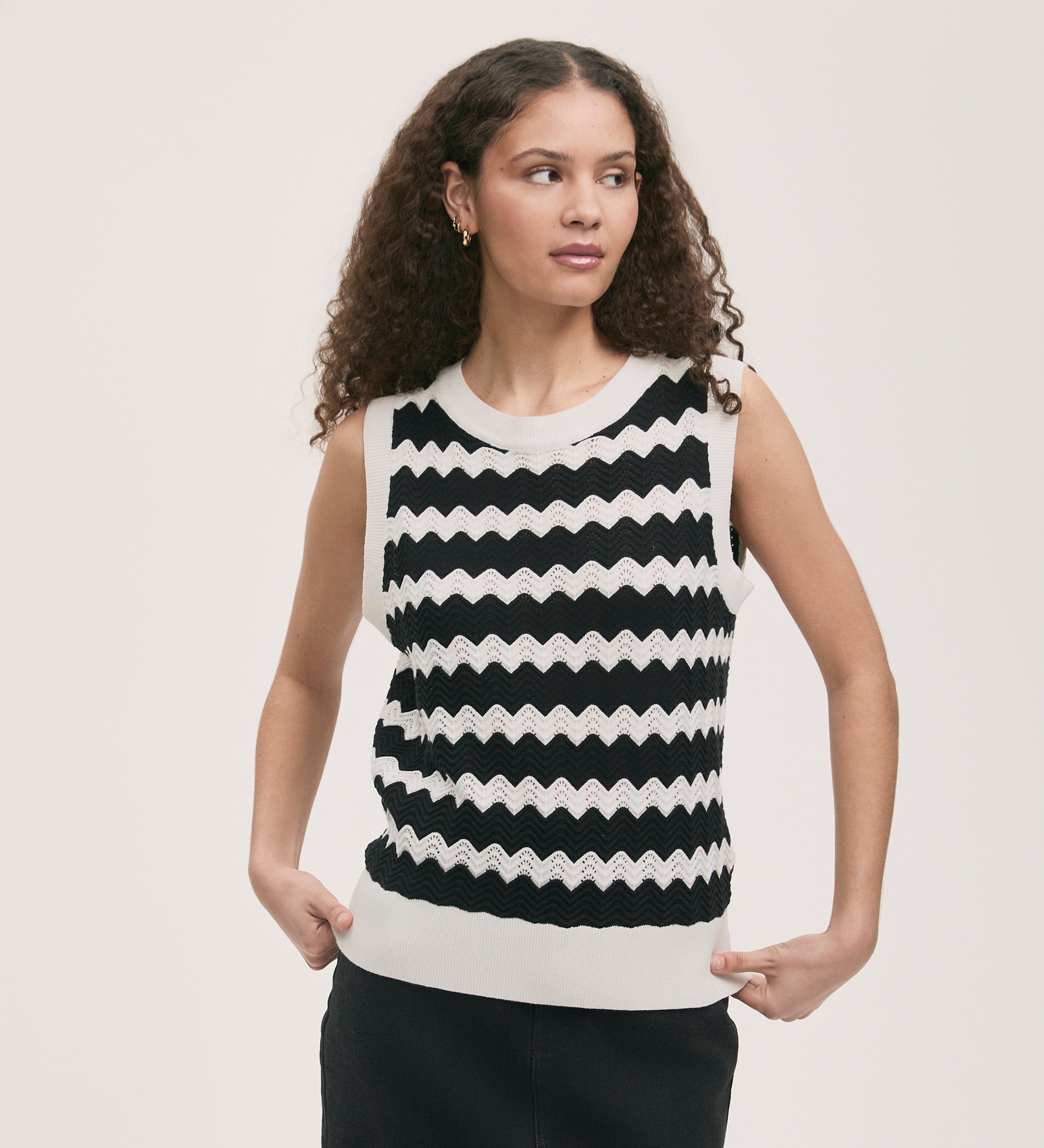 Tessa Black Striped Crochet Vest – Finery London