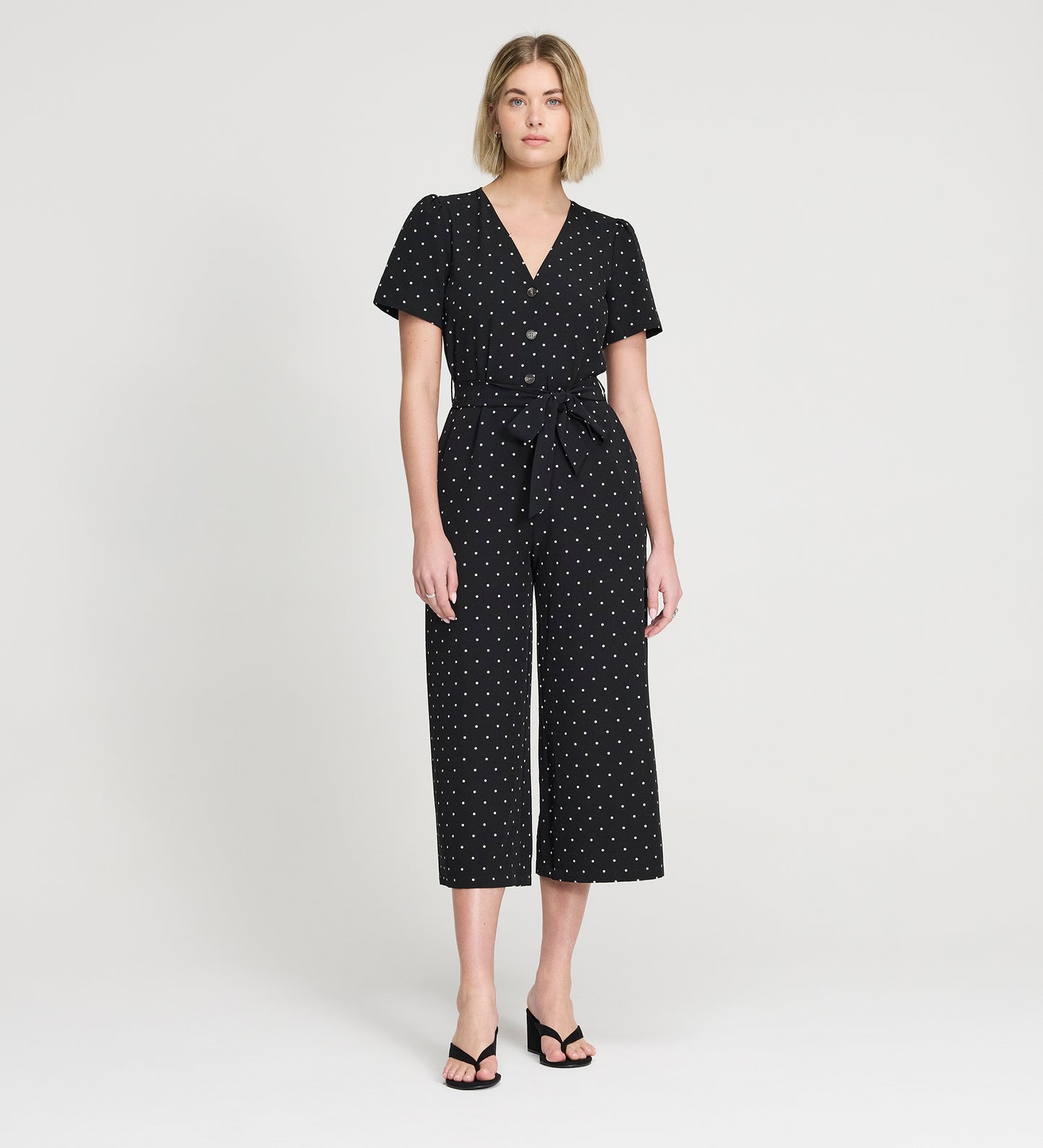 Uma Black Polka Dot Belted Wide Leg Jumpsuit