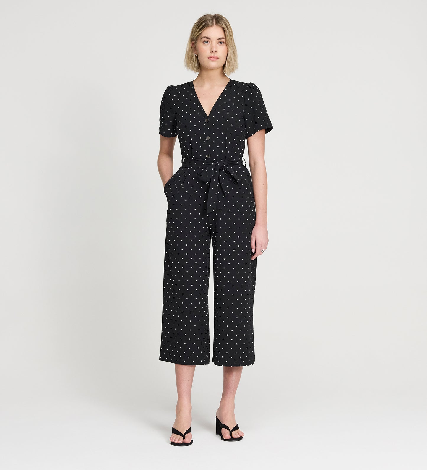 Uma Black Polka Dot Belted Wide Leg Jumpsuit