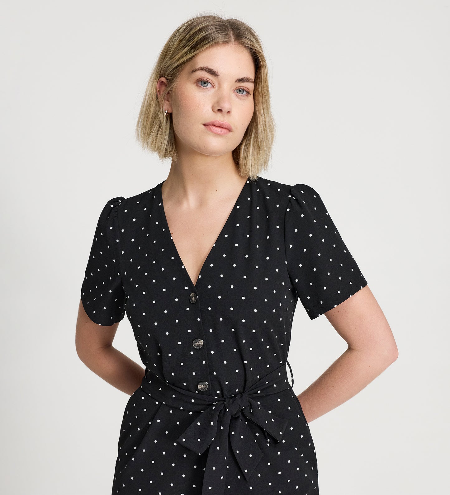 Uma Black Polka Dot Belted Wide Leg Jumpsuit