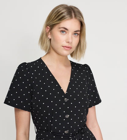 Uma Black Polka Dot Belted Wide Leg Jumpsuit