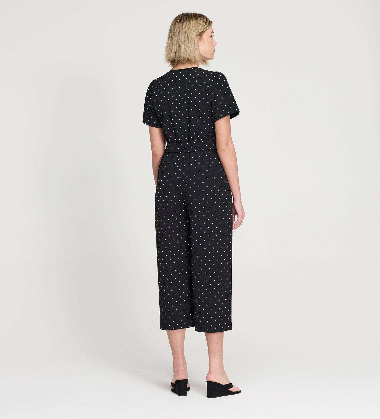 Uma Black Polka Dot Belted Wide Leg Jumpsuit