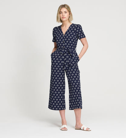 Uma Navy Polka Dot Belted Wide Leg Jumpsuit