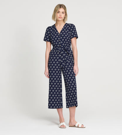 Uma Navy Polka Dot Belted Wide Leg Jumpsuit