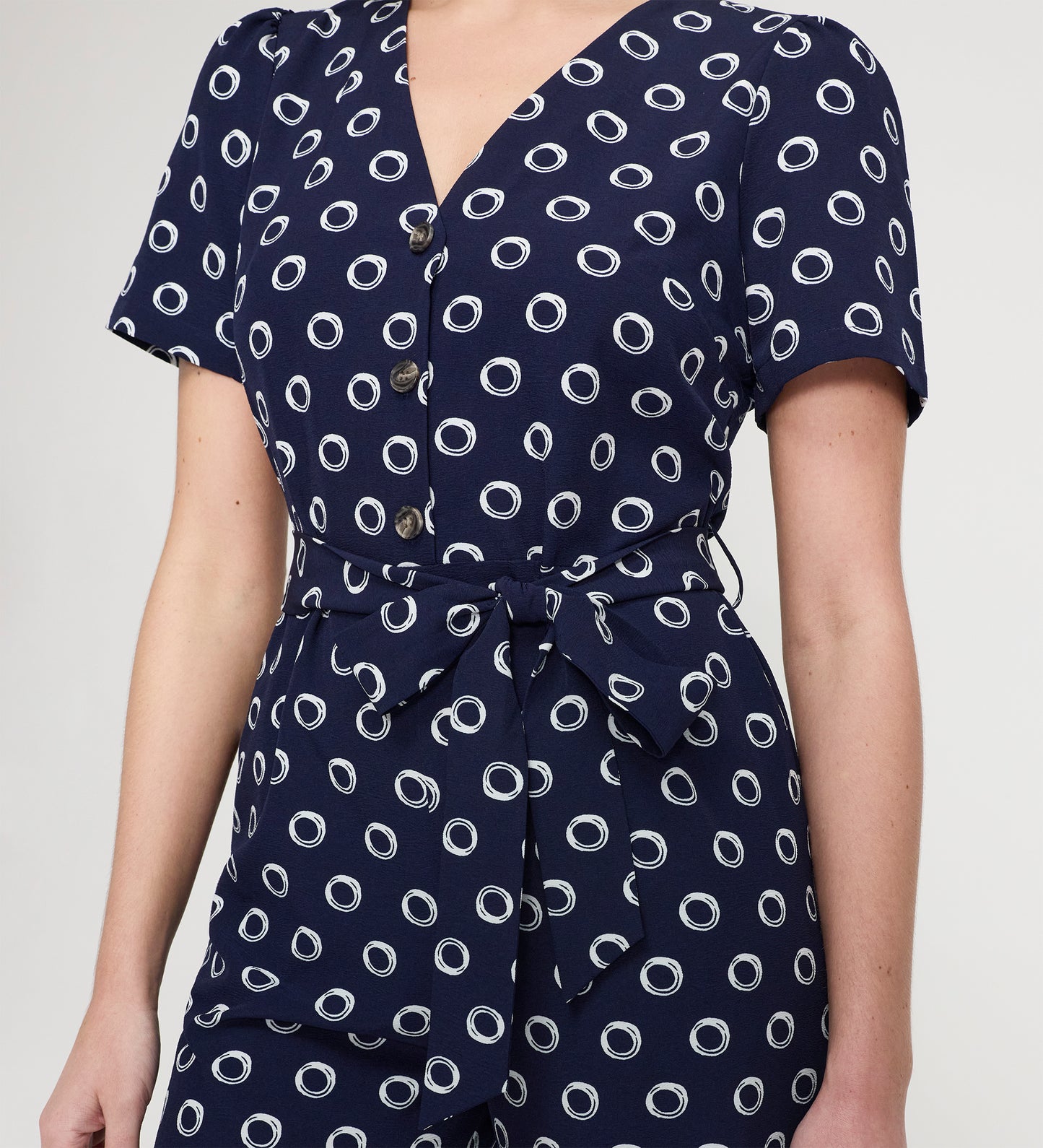 Uma Navy Polka Dot Belted Wide Leg Jumpsuit