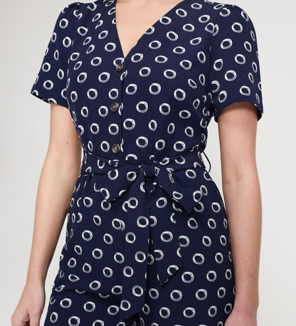Uma Navy Polka Dot Belted Wide Leg Jumpsuit