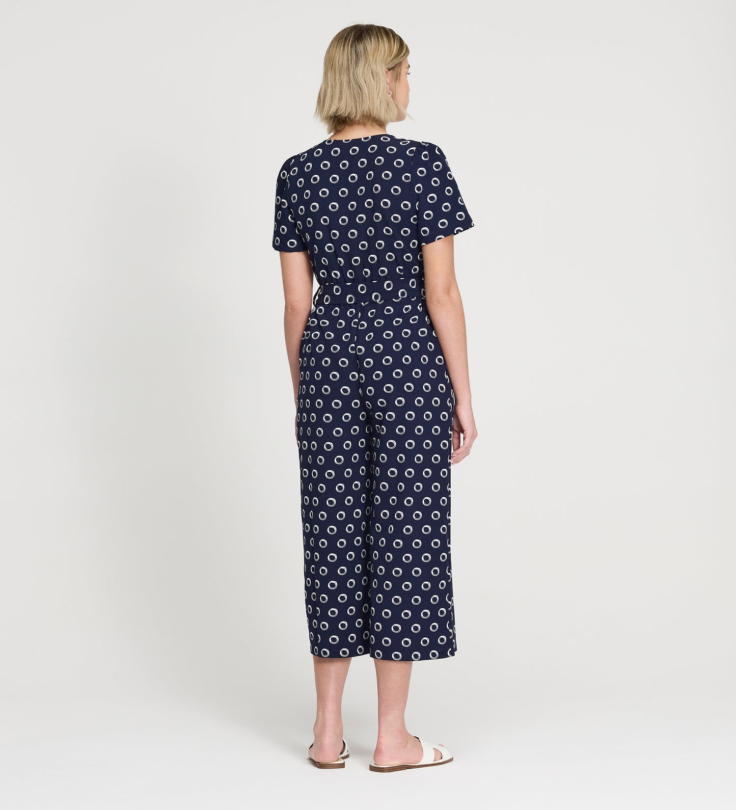 Uma Navy Polka Dot Belted Wide Leg Jumpsuit