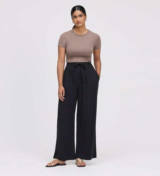 Venus Black Cupro Wide Leg Trousers
