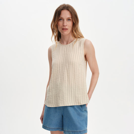 Vallie Beige Stripe Sleeveless Shell Top