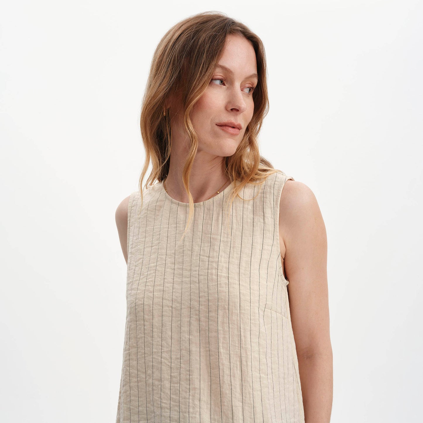 Vallie Beige Stripe Sleeveless Shell Top