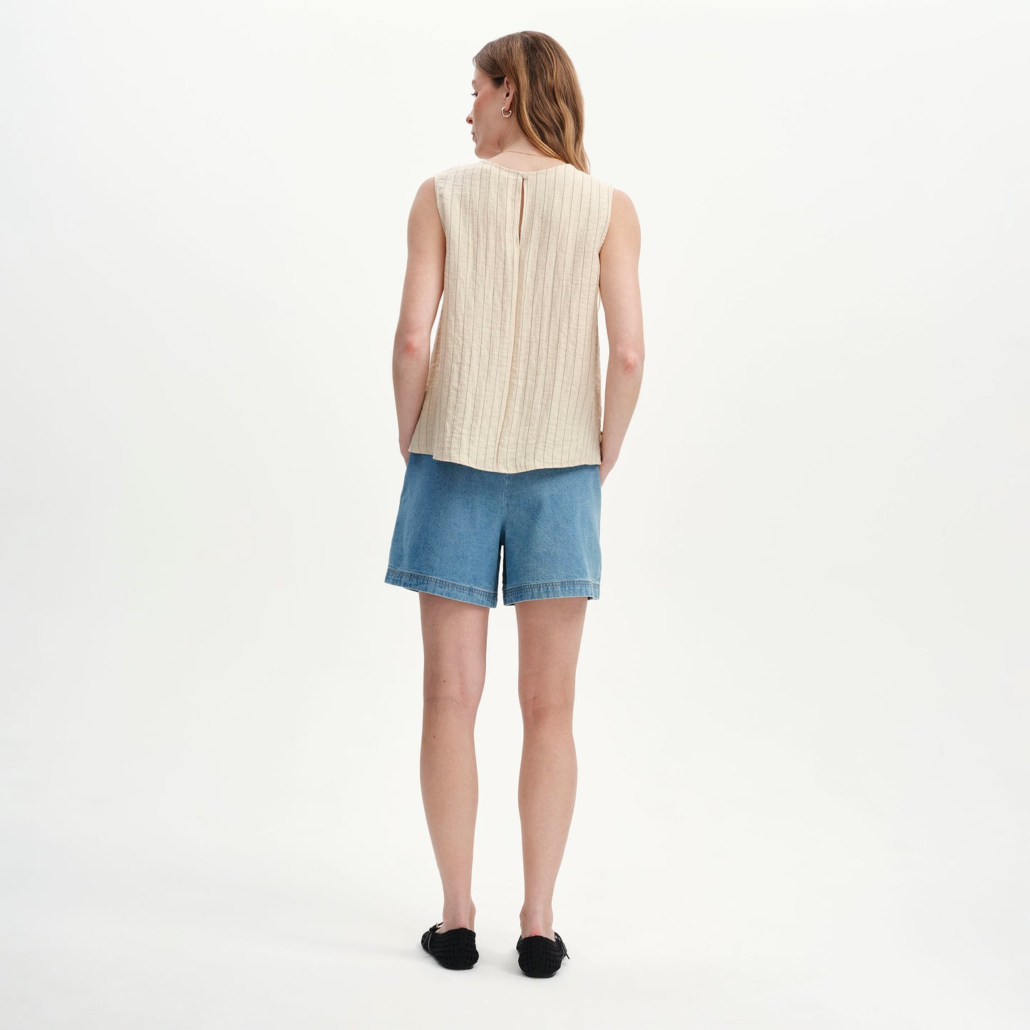 Vallie Beige Stripe Sleeveless Shell Top