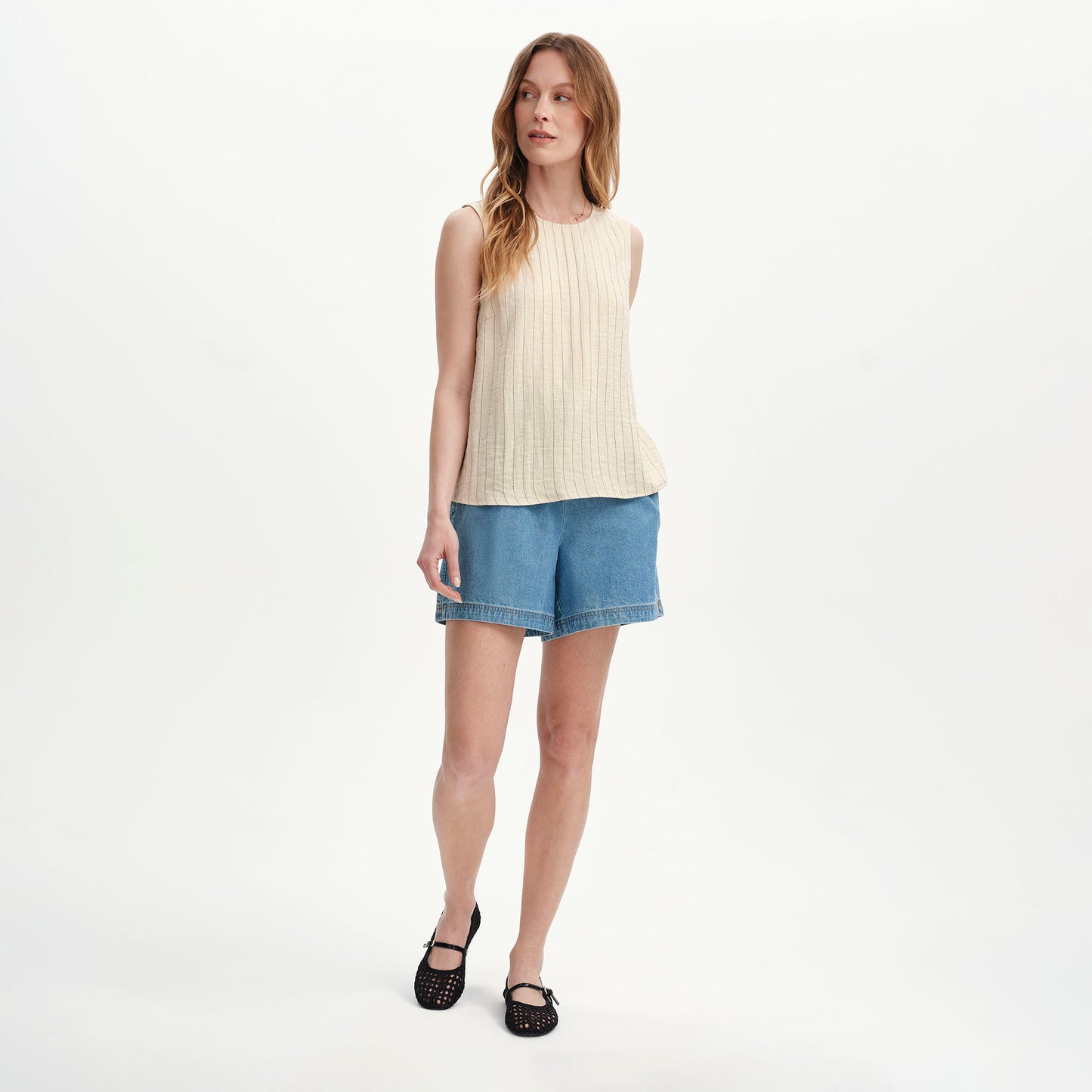 Vallie Beige Stripe Sleeveless Shell Top