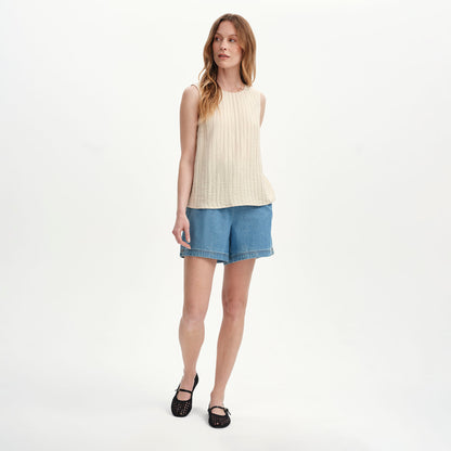Vallie Beige Stripe Sleeveless Shell Top