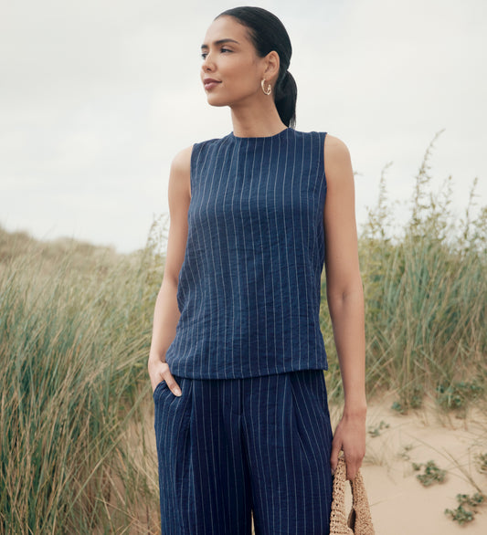 Vallie Navy Stripe Sleeveless Shell Top